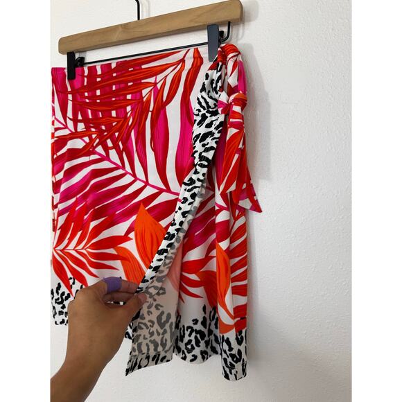 Cache Tropical Faux Wrap Skirt Medium Palm Leaf Leopard Print - Picture 2 of 6